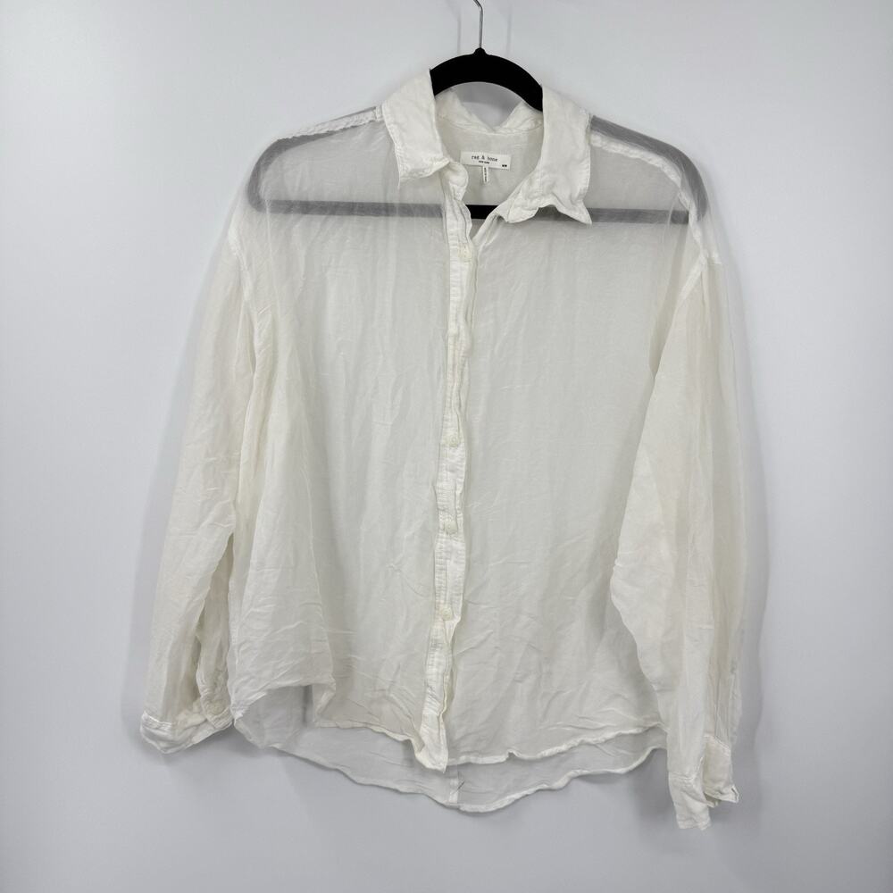 rag & bone Shirt Medium White Sheer Voile Button Up Boxy Long Sleeve Minimalist - Picture 8 of 12